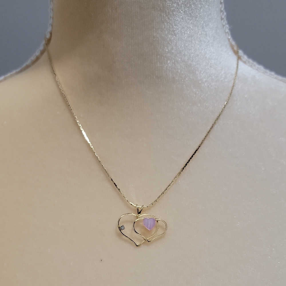 Gold Heart Necklace with Pink Accent